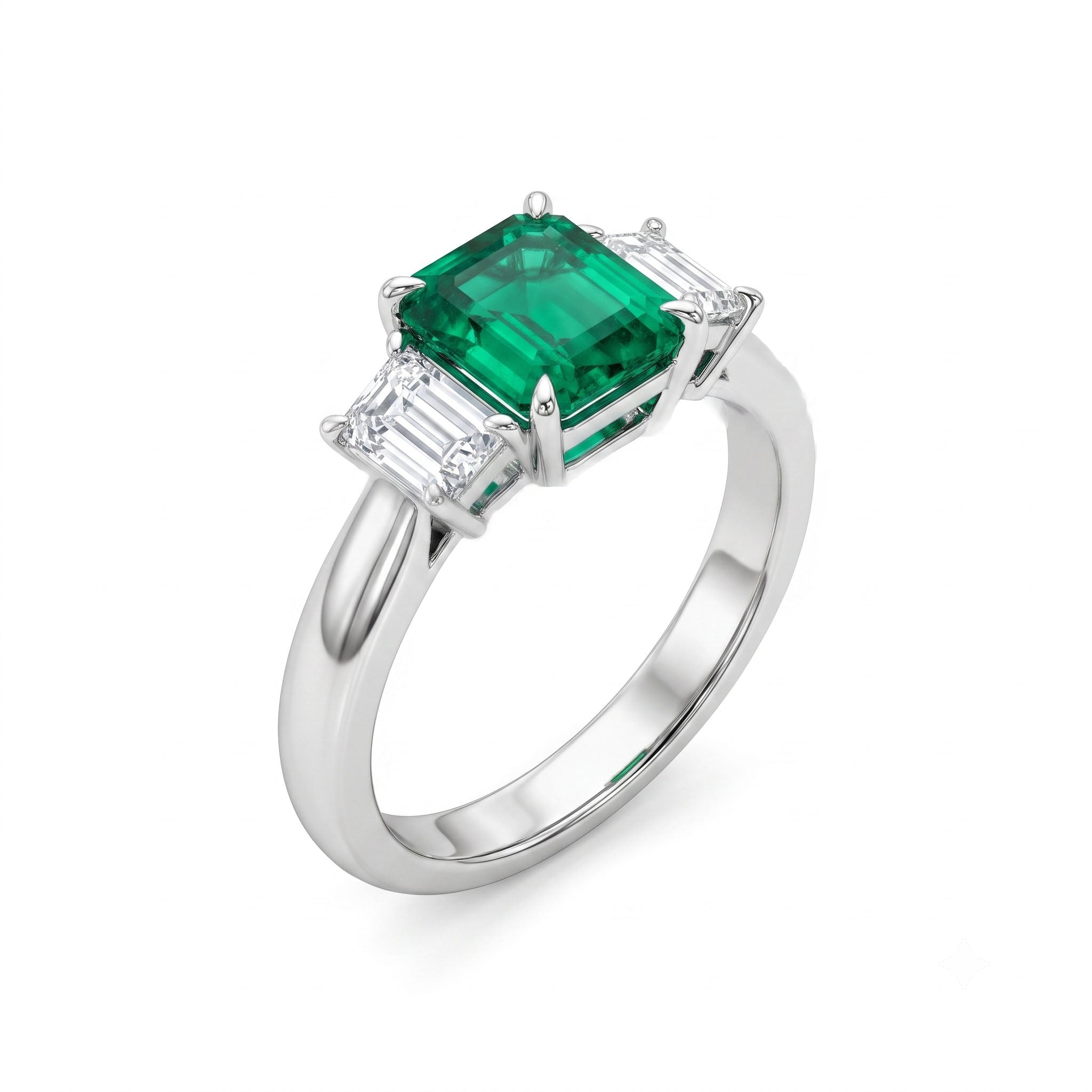 ER057074 - Ring 18KW/3.9G 1EMER-1.10CT 2EC-0.61CT