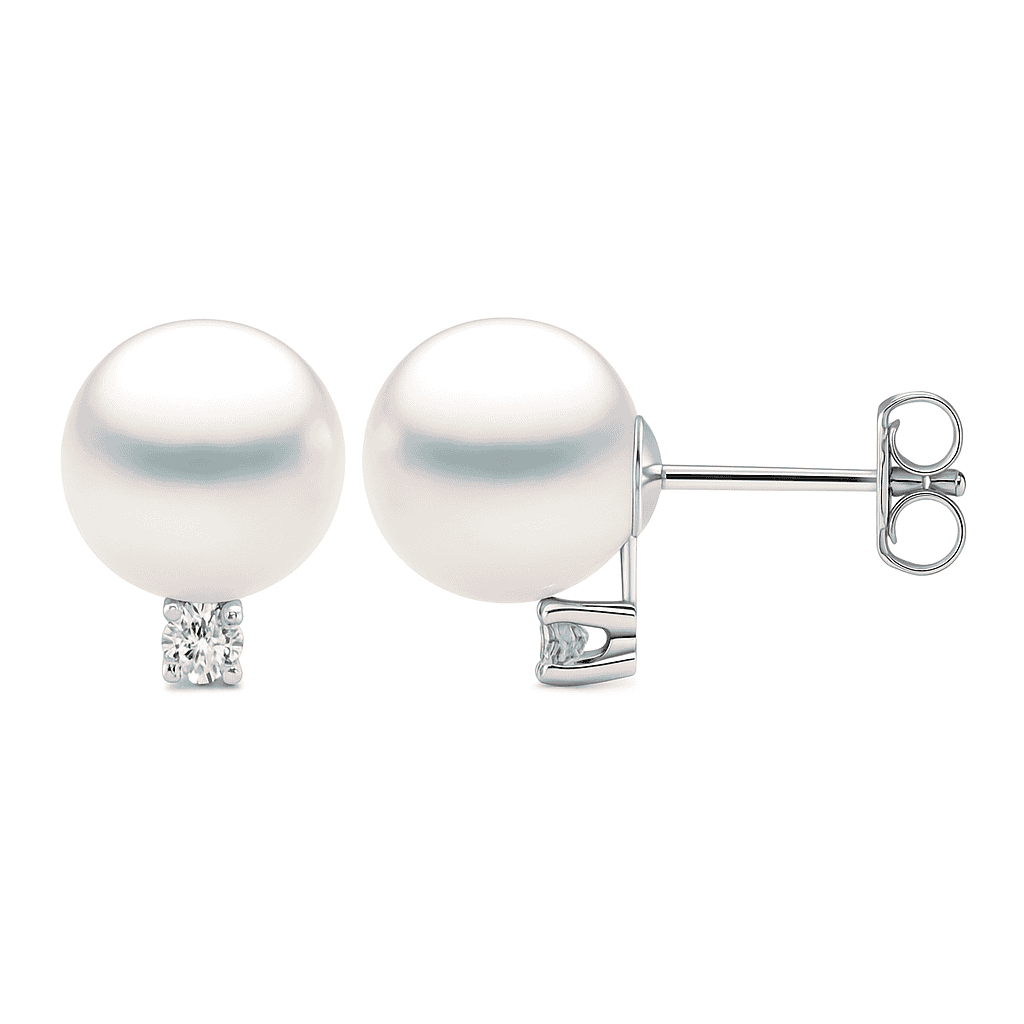 14K White Gold Akoya Pearl Earrings, 7.50-8mm, 0.09ct