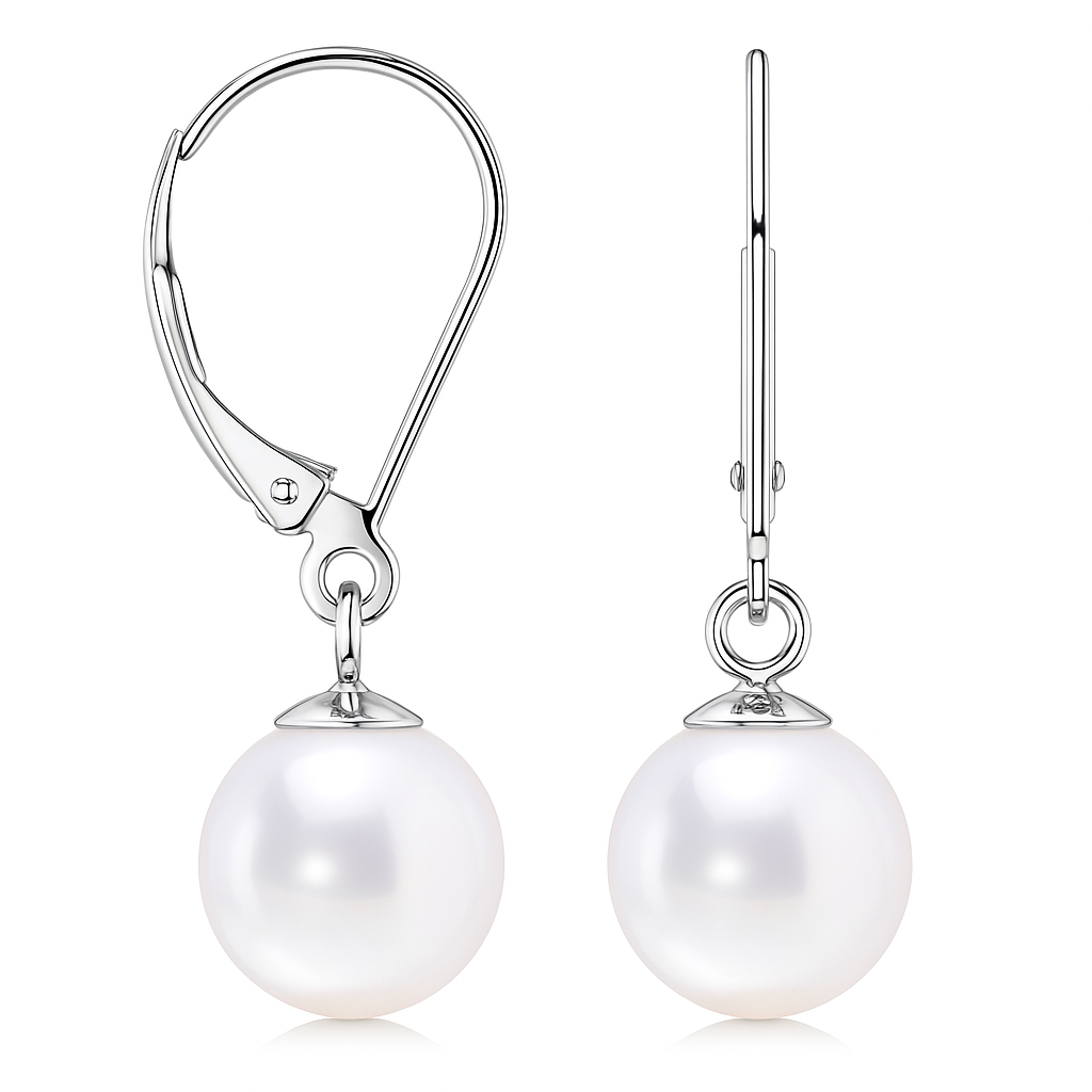 14K White Gold Cultured Akoya Pearl Leverback Earrings, 8.0-8.5mm