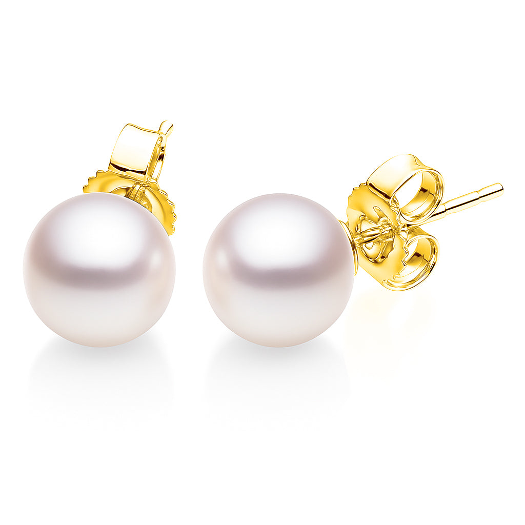 14K Yellow Gold Cultured Akoya Pearl Stud Earrings, 4.5-5.0mm