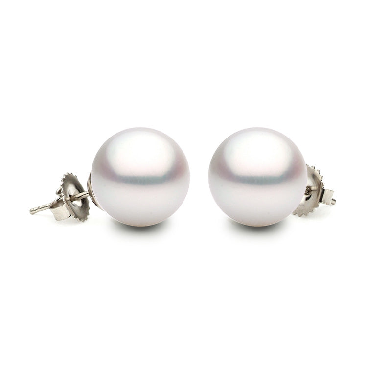 14K White Gold South Sea Pearl Stud Earrings, 10-10.5mm