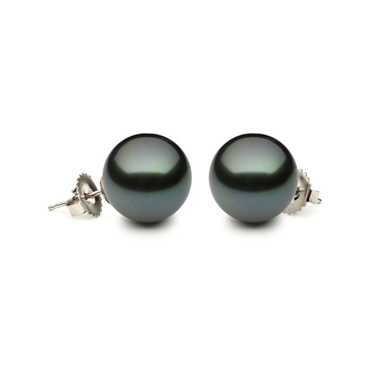 14K White Gold Tahitian Pearl Stud Earrings, 8-8.5mm