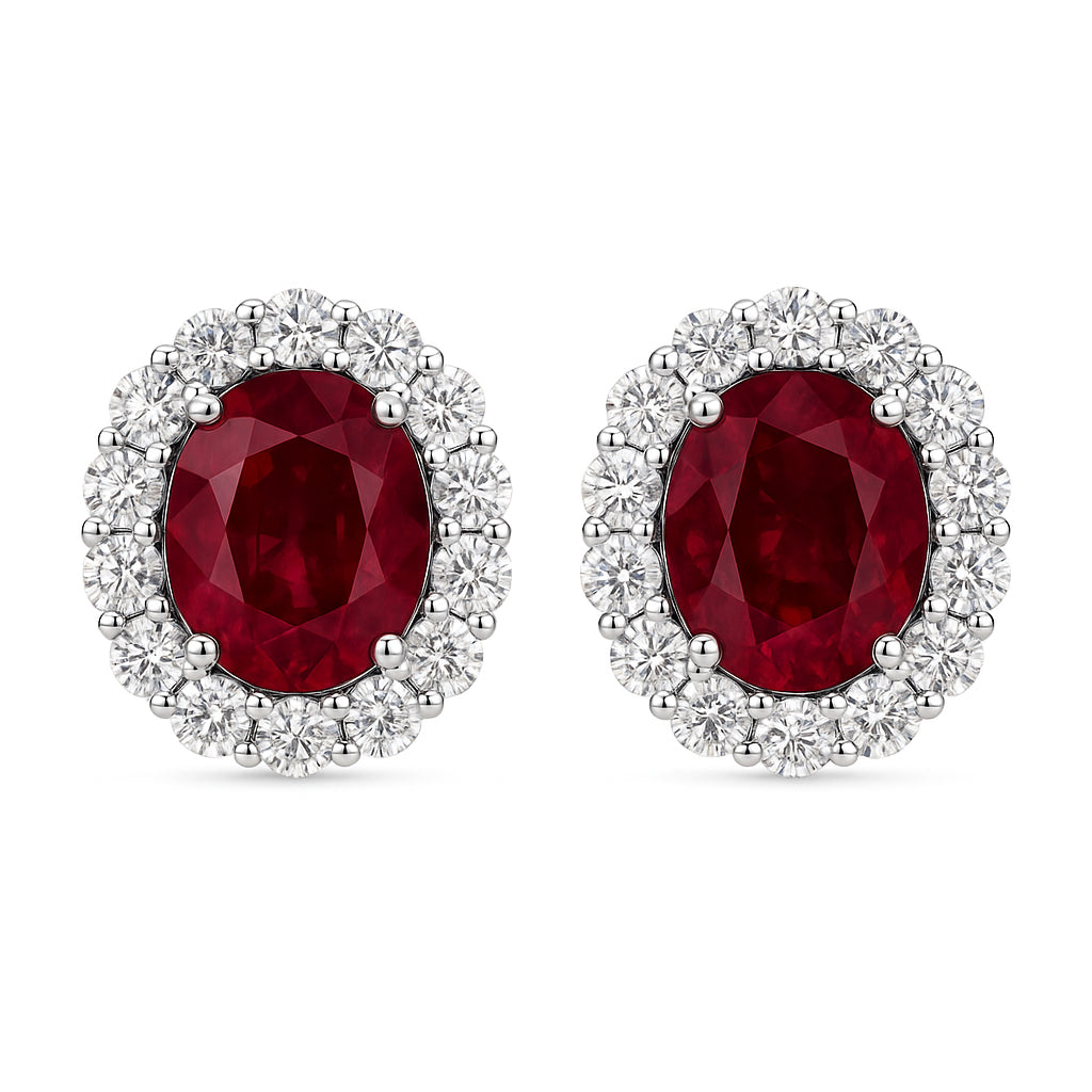 RE055199 - Earrings 18KW/3.9G 2RUBY-2.25CT 24RD-1.08CT