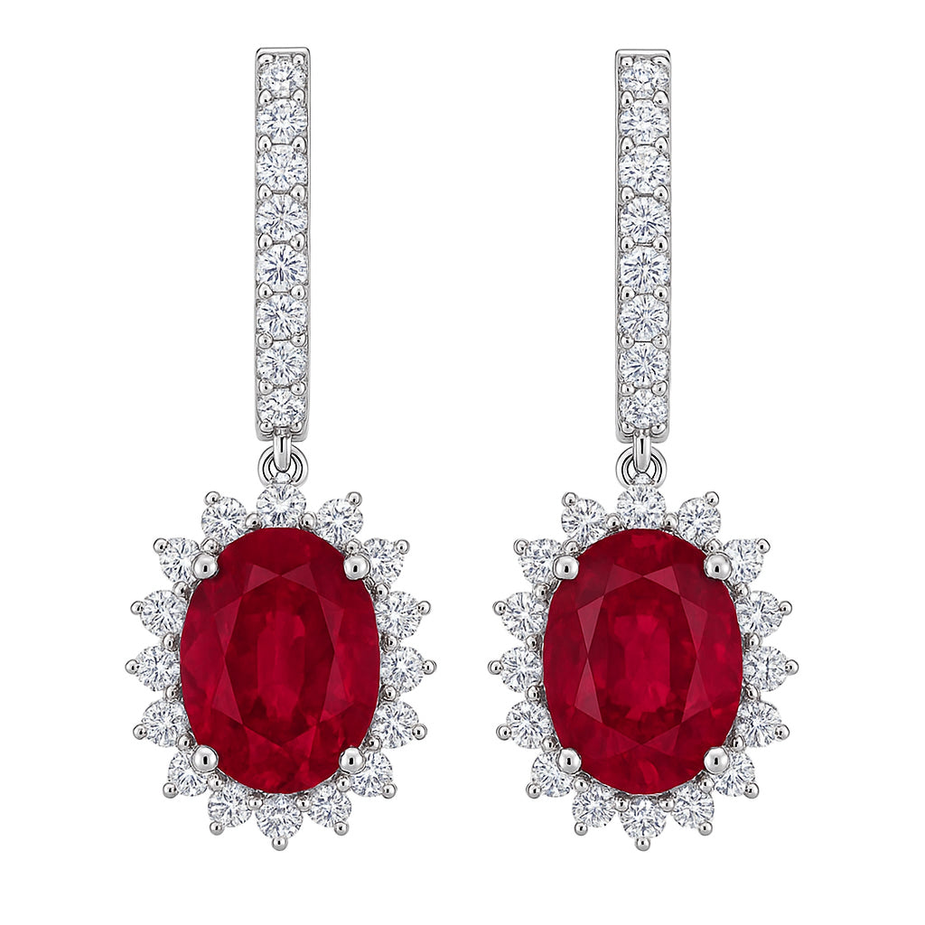 RE055200 - Earrings 18KW/5.1G 2RUBY-3.15CT 50RD-0.84CT