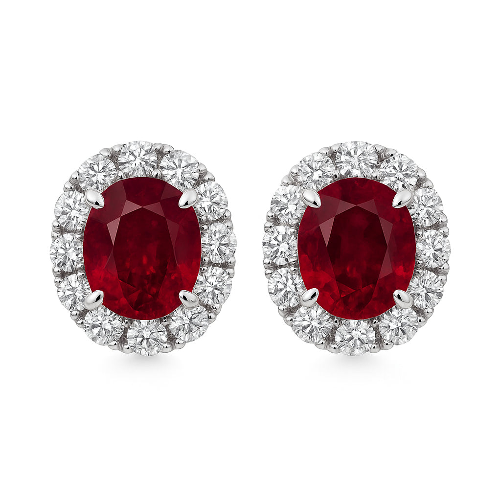 RE055130 - Earrings 18KW/2.8G 2RUBY-1.98CT 28RD-0.41CT