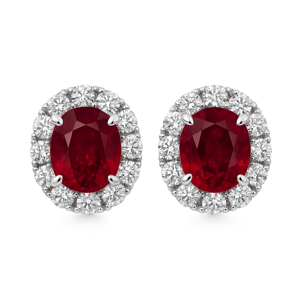 RE055130 - Earrings 18KW/2.8G 2RUBY-1.98CT 28RD-0.41CT
