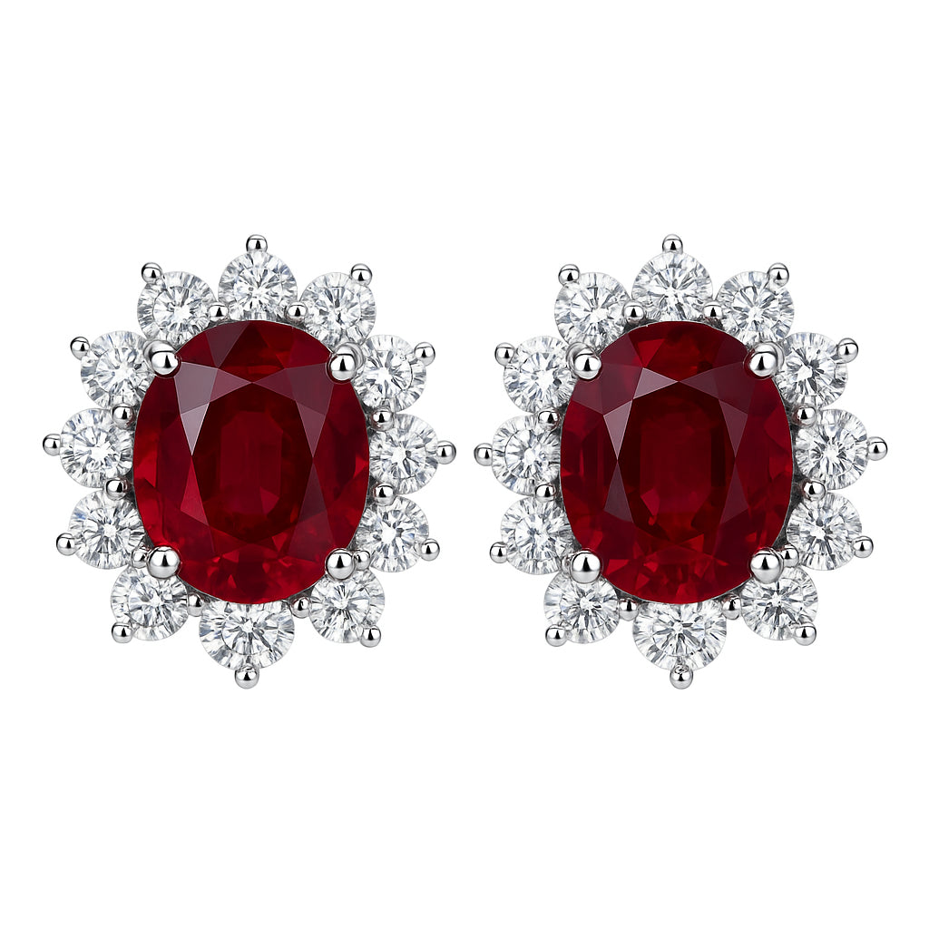 RE055169 - Earrings 18KW/3.3G 2RUBY-2.44CT 24RD-0.75CT