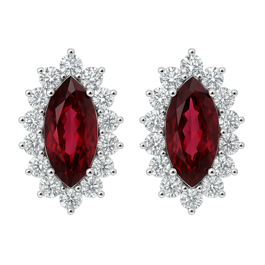 RE054981 - Earrings 18KW/3.1G 2RUBY-0.92CT 24RD-0.77CT