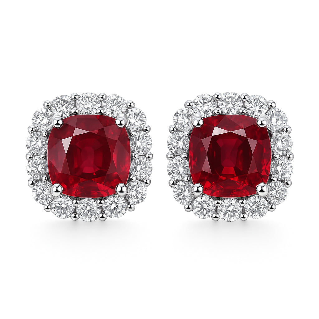 RE055268 - Earrings 18KW/2.8G 2RUBY-1.59CT 24RD-0.44CT