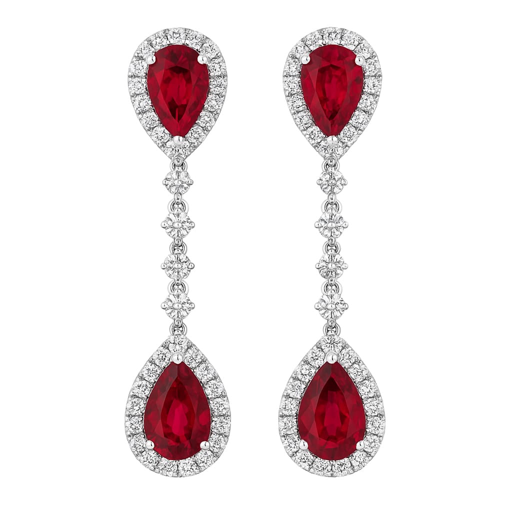Handmade 18K White Gold Ruby Drop Earrings, 2.69ct