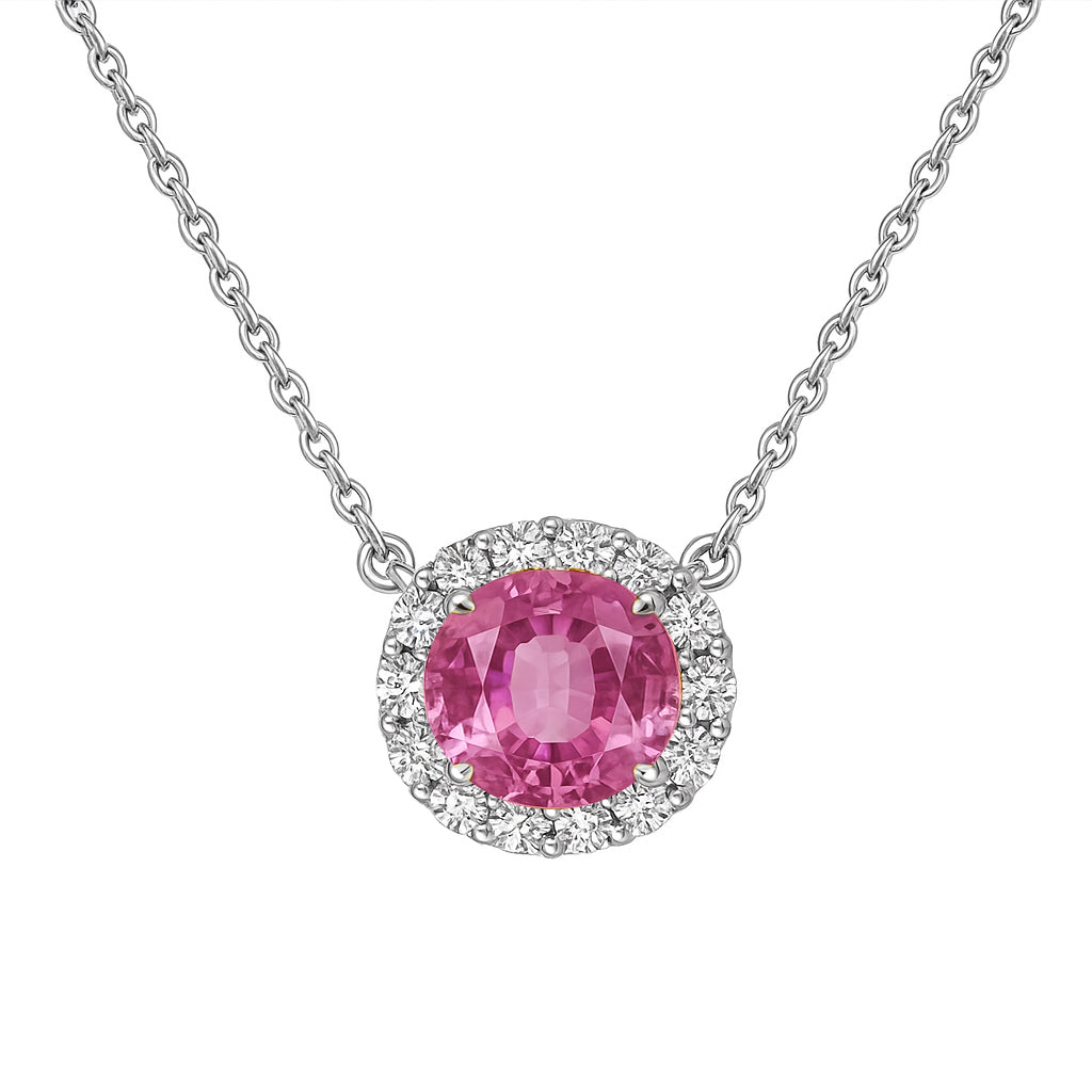 14K White Gold Pink Sapphire Necklace, 0.94ct