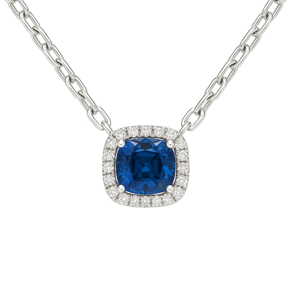 Handmade 14K White Gold Blue Sapphire Pendant, 1.00ct