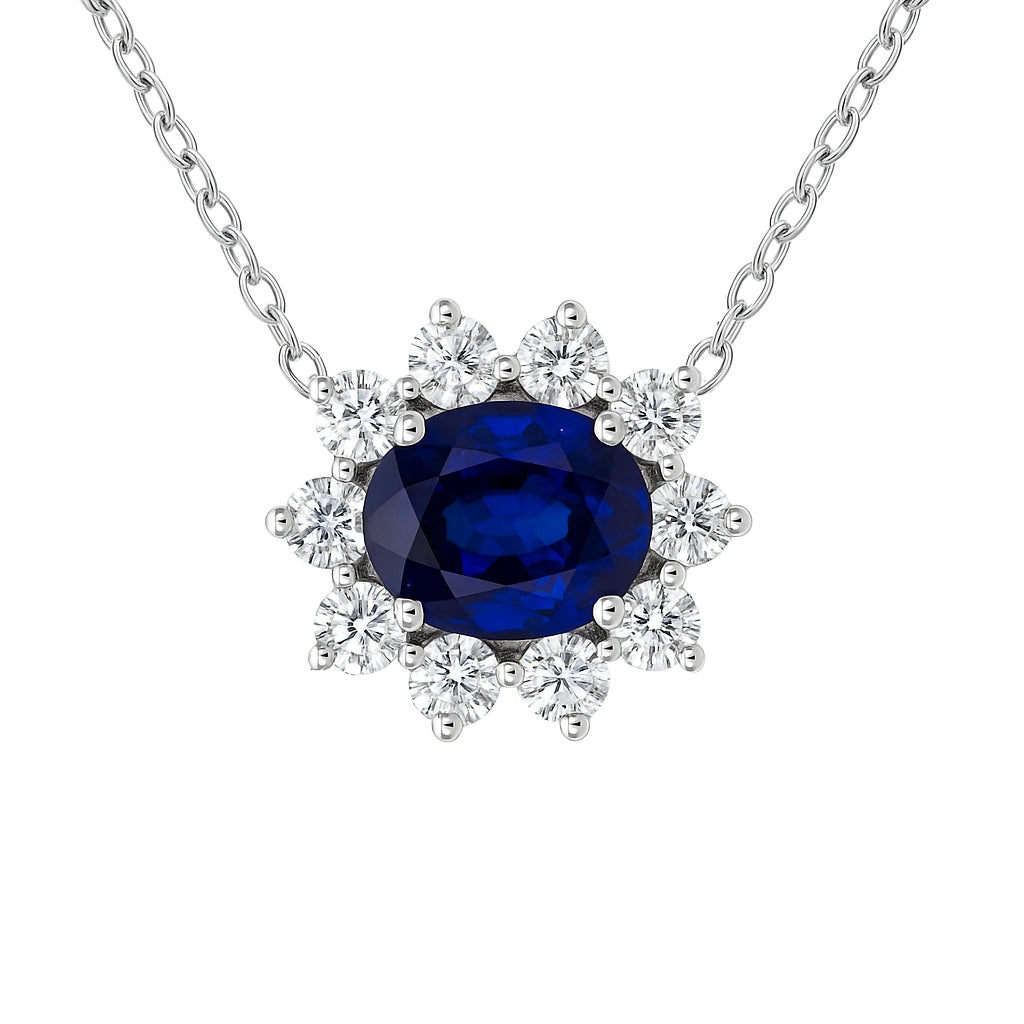 Handmade 14K White Gold Blue Sapphire Necklace, 0.76ct