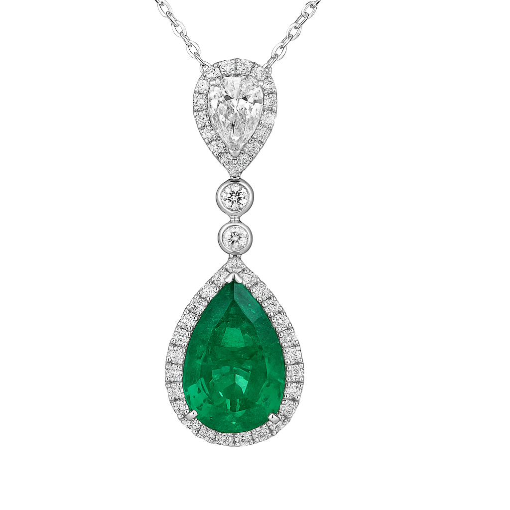 Handmade 18K White Gold Green Emerald Pendant, 5.11ct