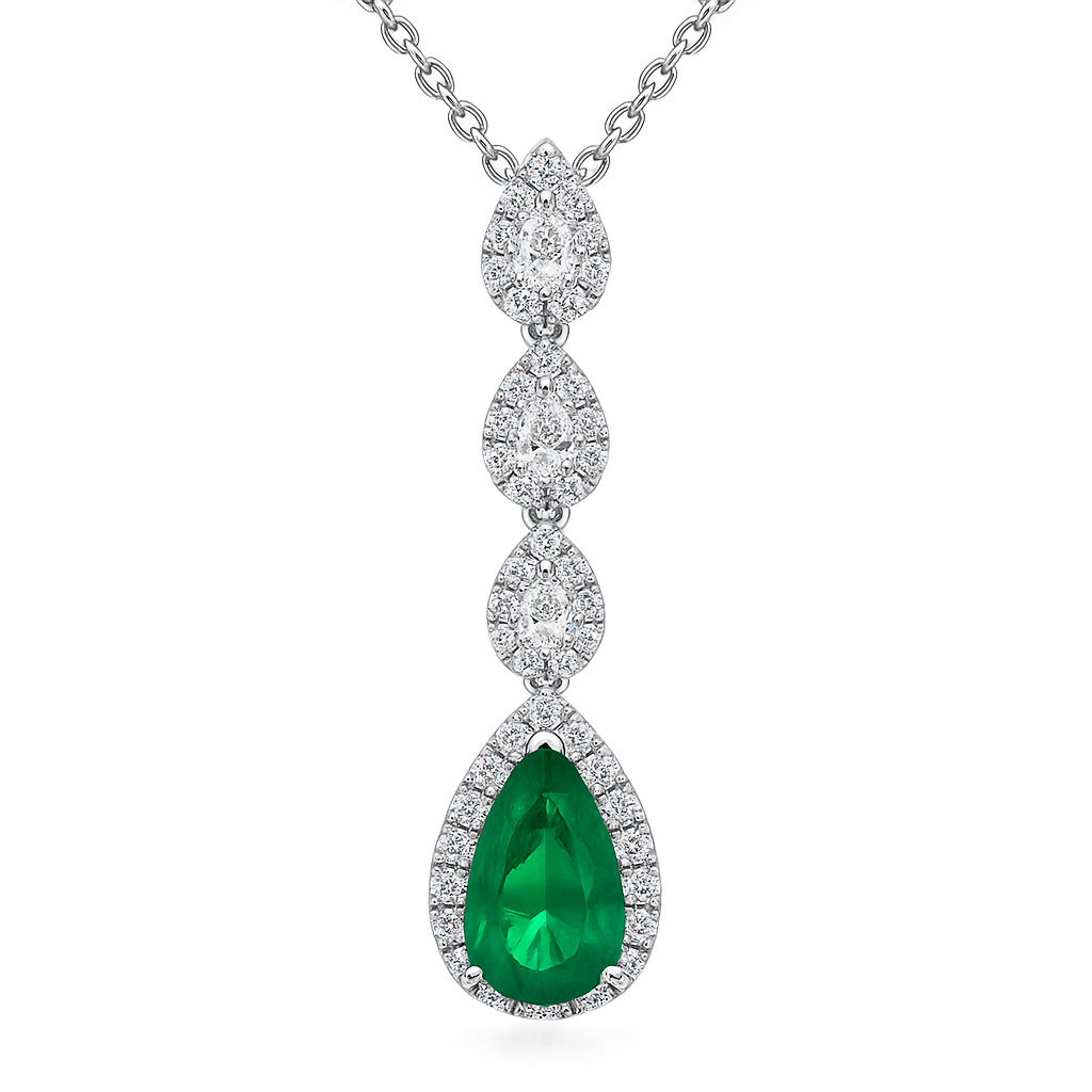 Handmade 18K White Gold Green Emerald Pendant, 2.03ct