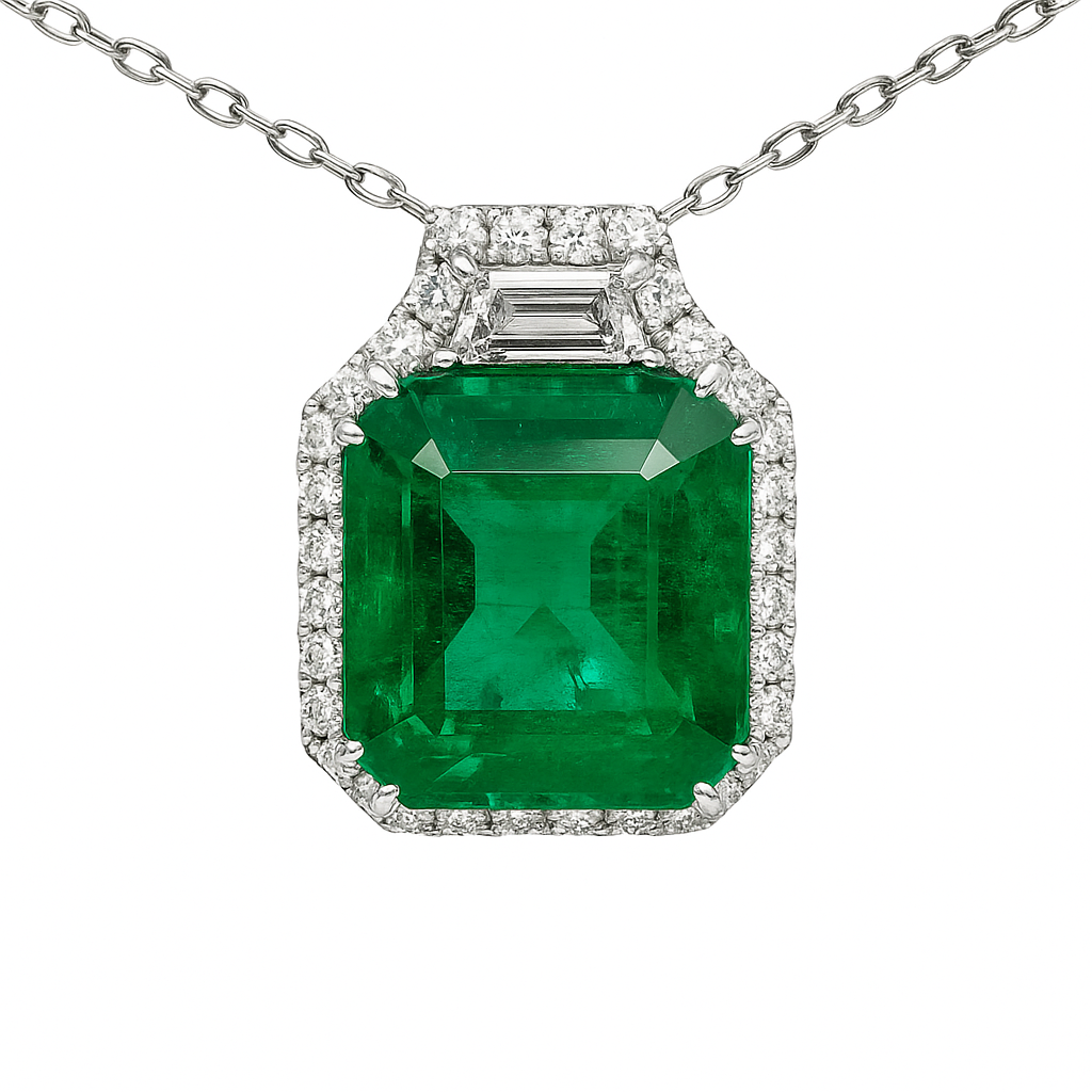 18K White Gold Green Emerald Necklace, 7.72ct
