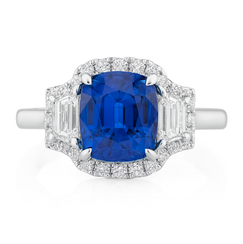 SR056635 - Ring 18KW/3.7G 1SAPP-2.02CT 2TRAP-0.41CT 28RD-0.20CT
