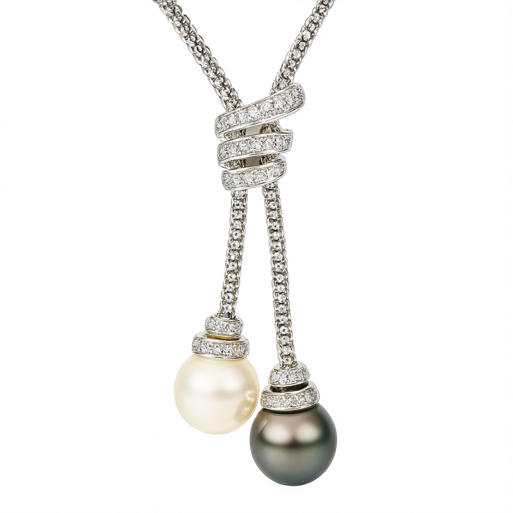 18K White Gold South Sea Pearl Necklace, 12-13mm, 0.3ct