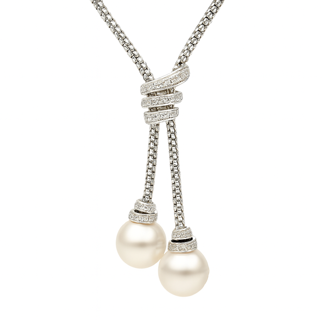 18K White Gold South Sea Pearl Necklace, 12-13mm, 0.3ct