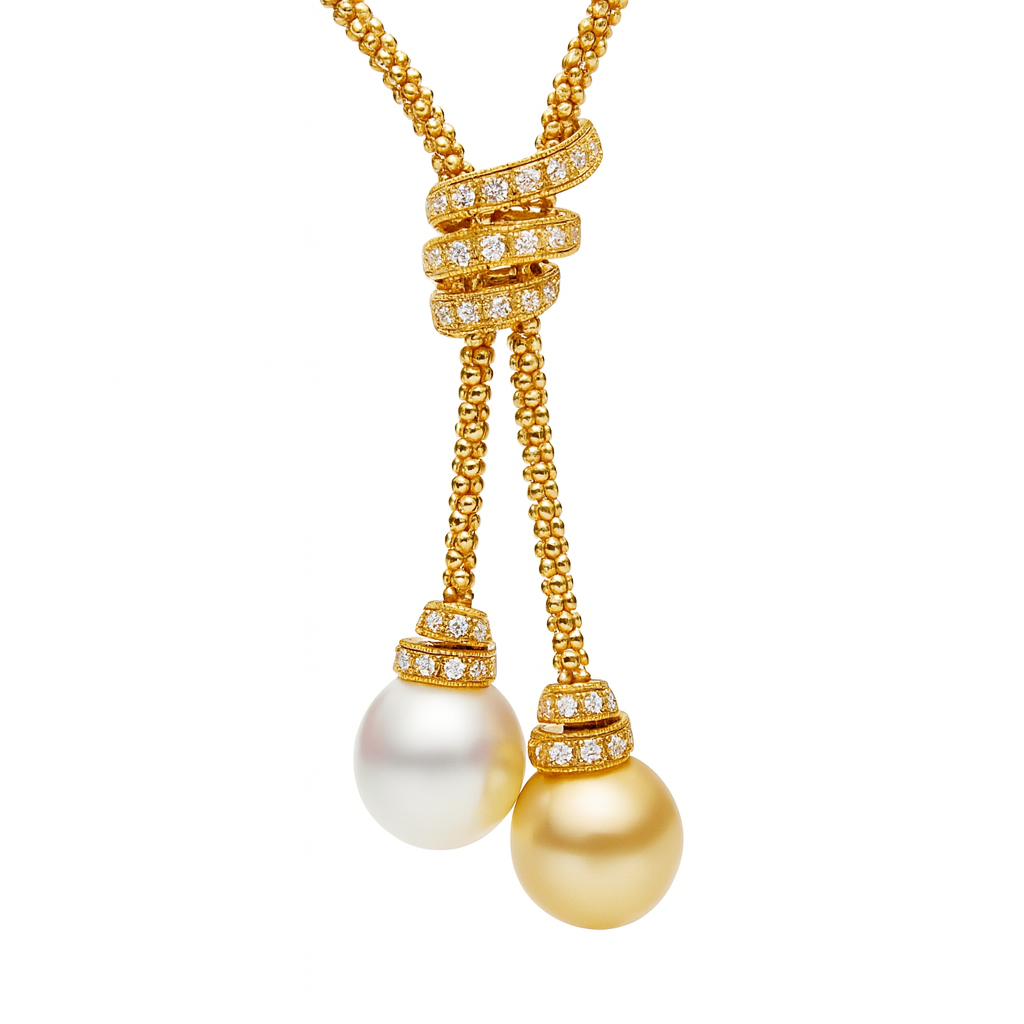 18K Yellow Gold South Sea Pearl Necklace, 12-13mm, 0.3ct