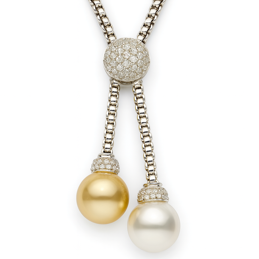 18K White Gold South Sea Pearl Necklace, 11-12mm, 0.42ct