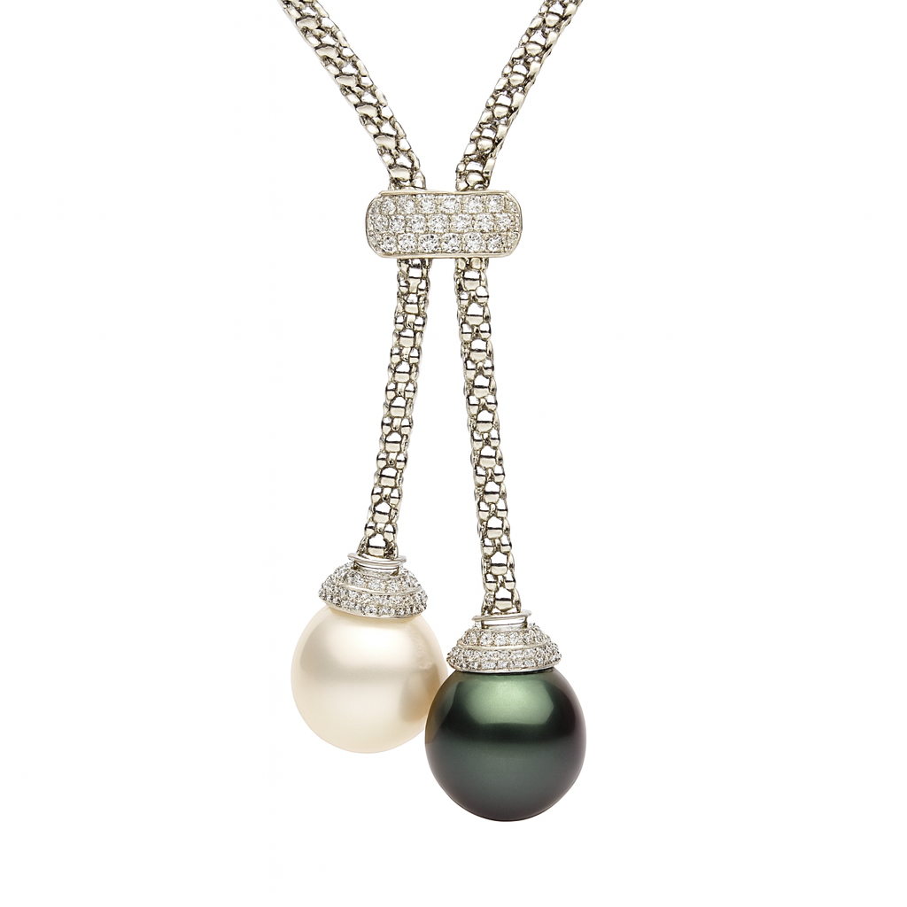 18K White Gold South Sea Pearl Necklace, 12-13mm, 0.27ct
