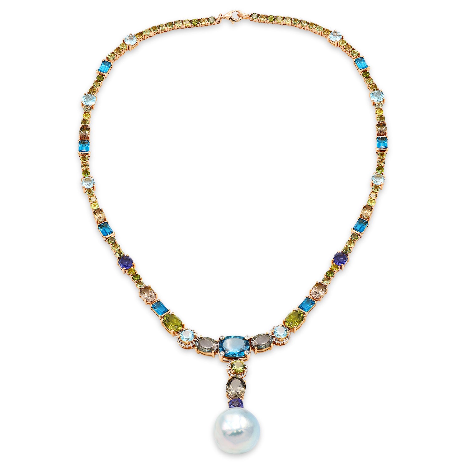 Handmade 18K Rose Gold Iolite Tourmaline Necklace, 15.9mm, 23.78ct