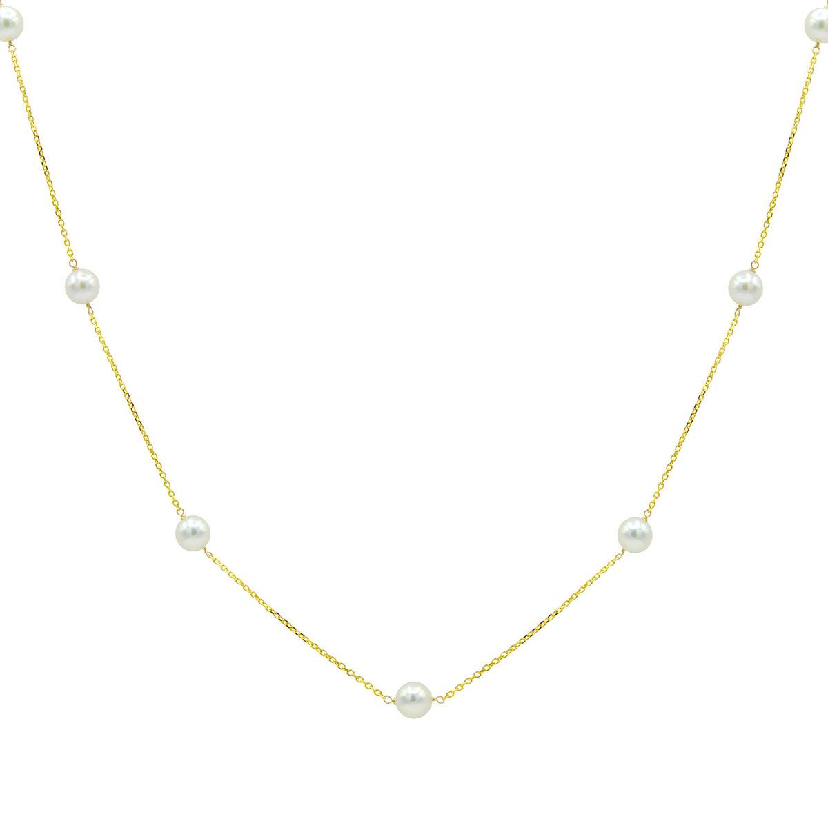 14K White Gold Akoya Pearl Tincup Necklace, 6-6.50mm