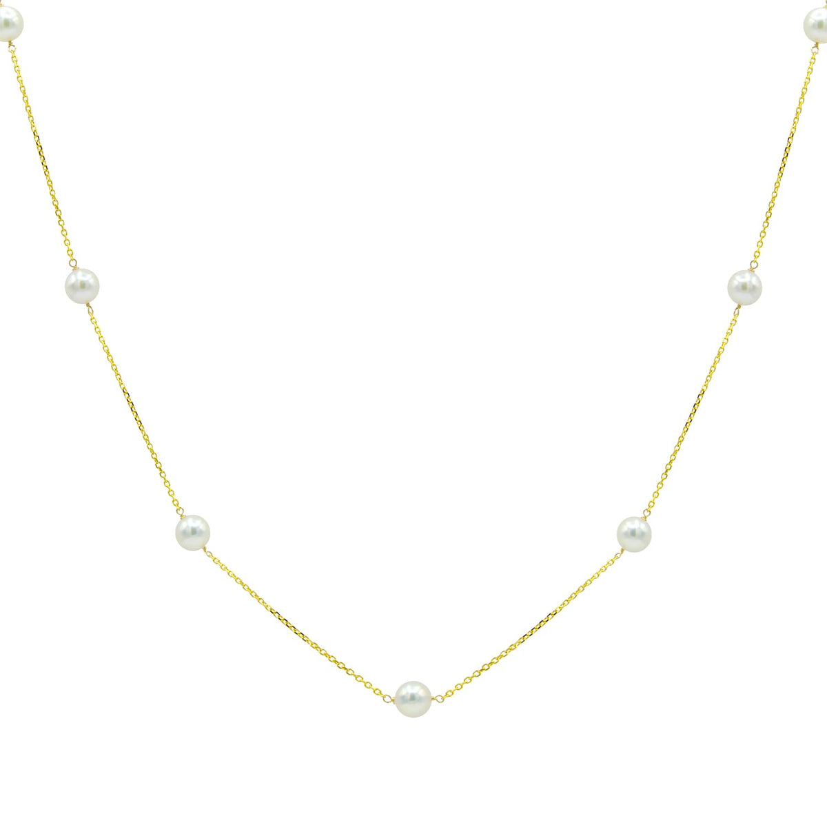 14K Yellow Gold Cultured Akoya Pearl Tincup Necklace, 6-7mm