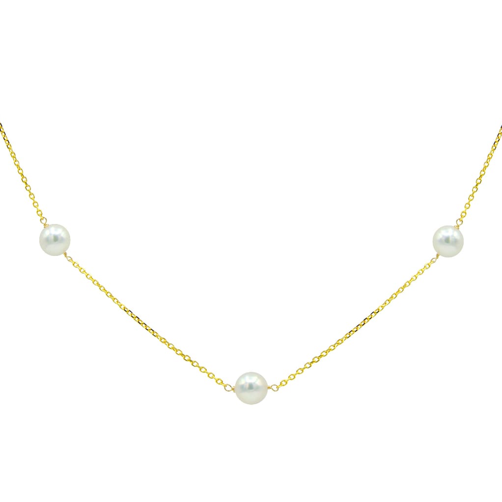 14K Yellow Gold Cultured Akoya Pearl Tincup Necklace, 6-7mm