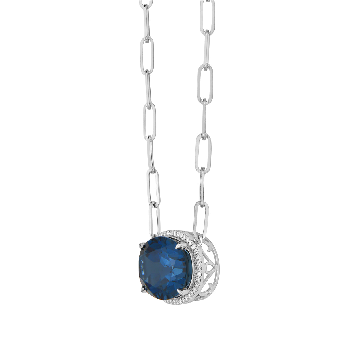 Necklace 14KW/3.6G 1LBT-22.13CT 44RD-0.37CT London Blue Topaz