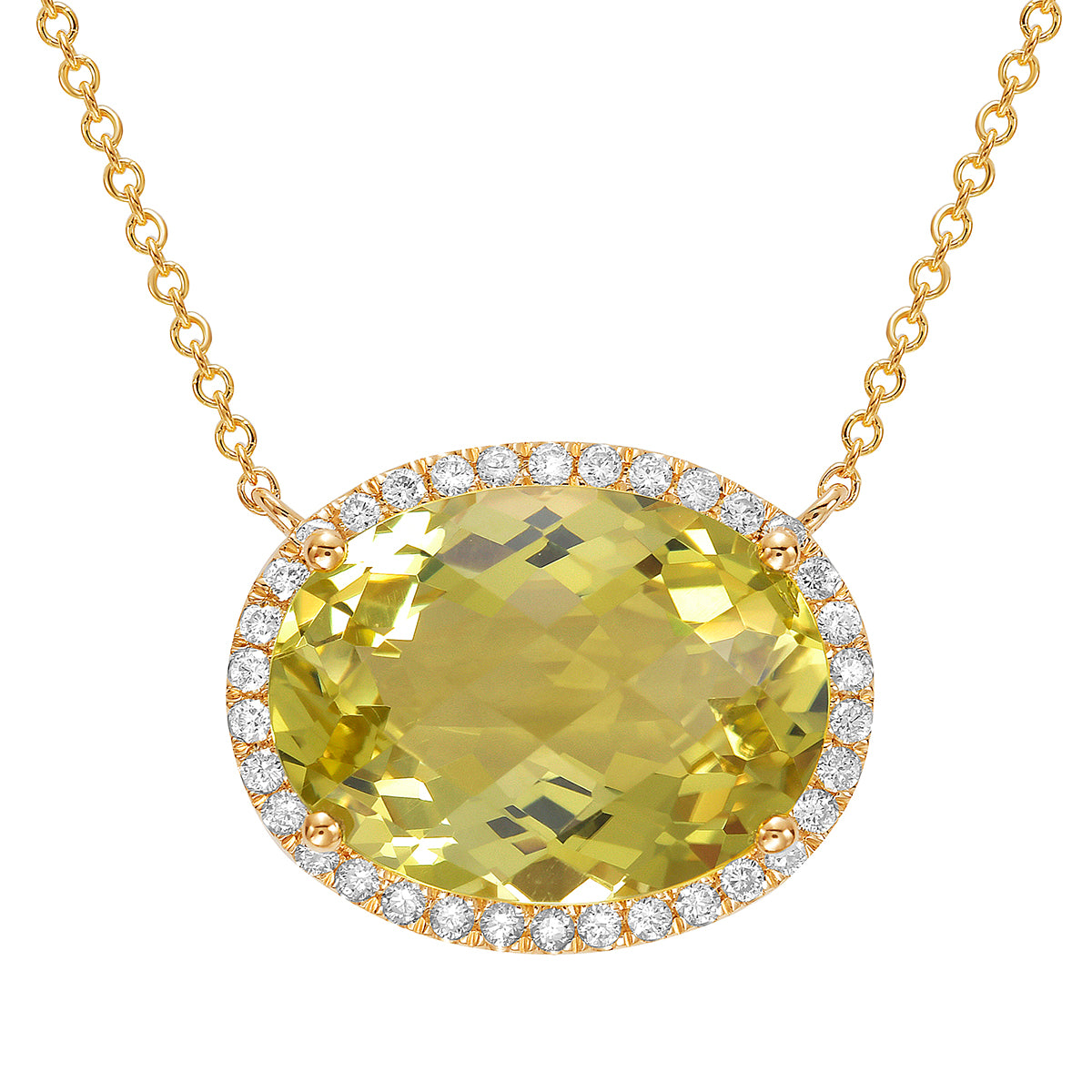 N090075Y-GGQ - Necklace 14KY/4.3G 1GGQ-8.41CT 34RD-0.32CT Gold Green Quartz