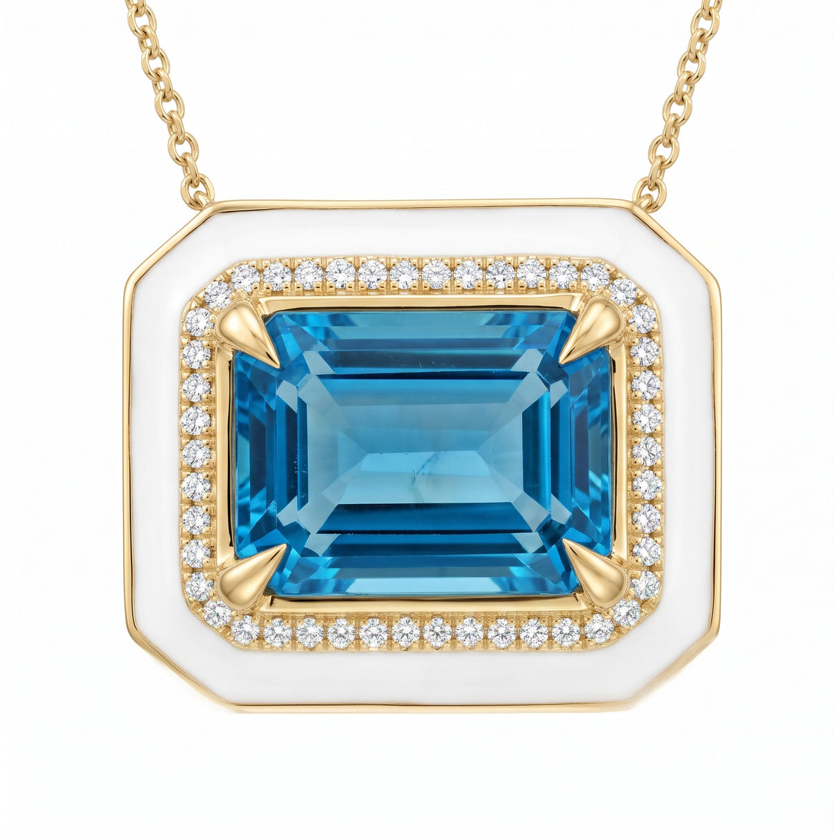 N090086CY-SWBT - Necklace 14KY/5.3G 1SWBT9-8.72CT 46RD-0.19CT Swiss Blue Topaz