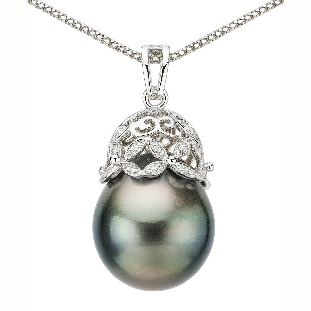 18K White Gold Tahitian Pearl Pendant, 16-17mm, 0.1ct