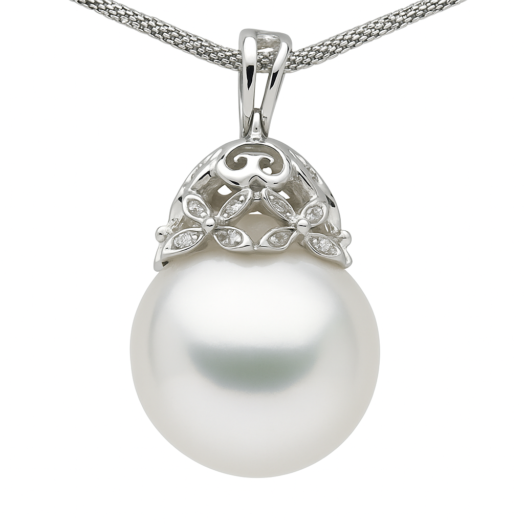 18K White Gold South Sea Pearl Pendant, 16-17mm, 0.1ct