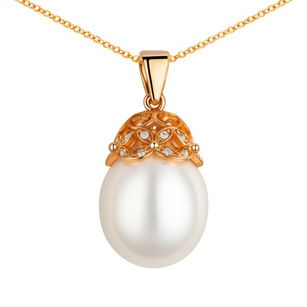 18K Yellow Gold South Sea Pearl Pendant, 16-17mm, 0.1ct