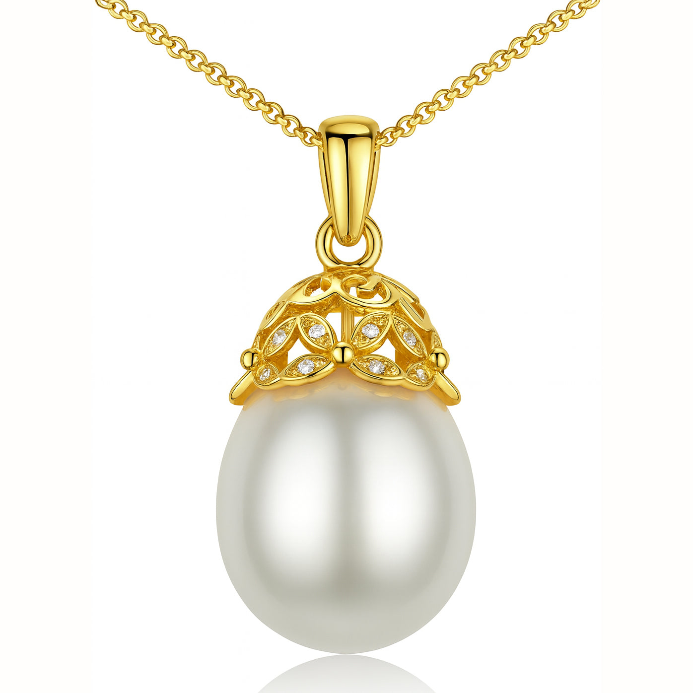 18K Yellow Gold South Sea Pearl Pendant, 16-17mm, 0.1ct