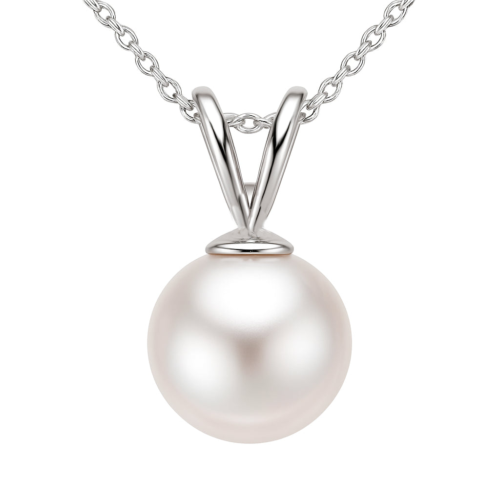 14K White Gold Akoya Pearl 8-9mm Rabbit Ear Pendant