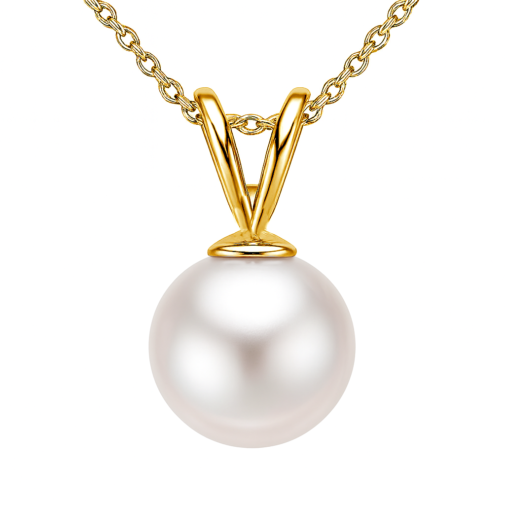 14K Yellow Gold Akoya Pearl 7-8mm Rabbit Ear Pendant