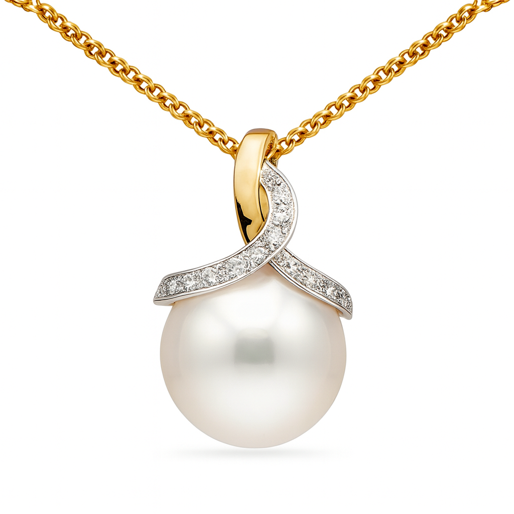 14K Rose Gold Freshwater Pearl Pendant, 11-12mm, 0.1ct