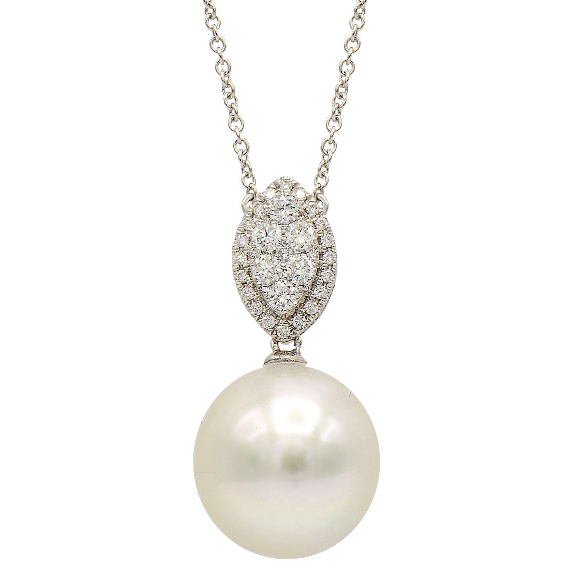 18K White Gold South Sea Pearl Necklace, 12-13mm, 0.37ct