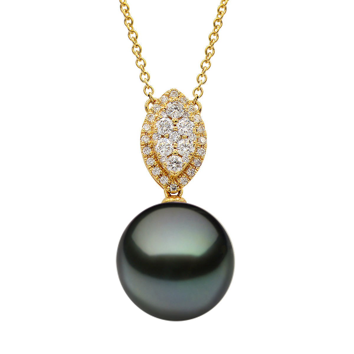 P012028Y-T - 18KY/3.6G Necklace Tahitain  37RD-0.37CT 12-13mm