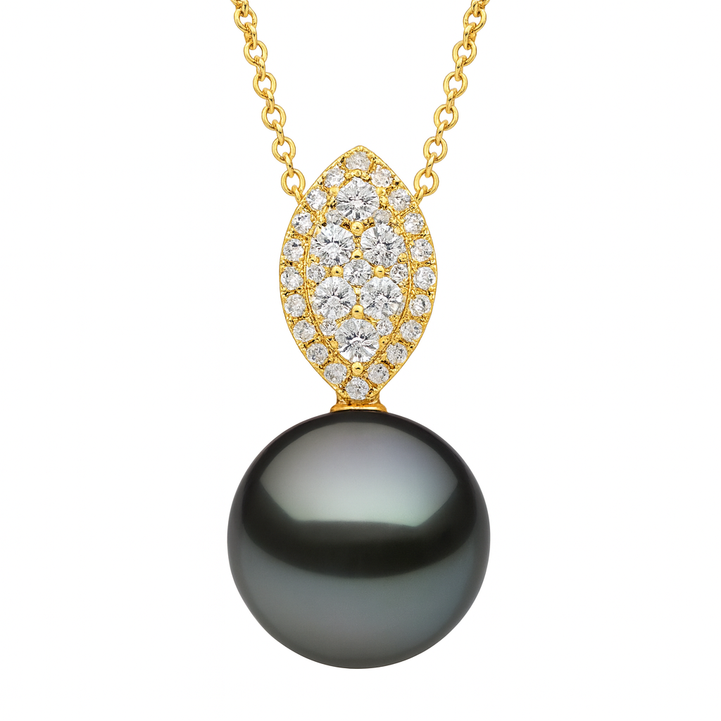 18K Yellow Gold Tahitian Pearl Pendant, 12-13mm, 0.37ct