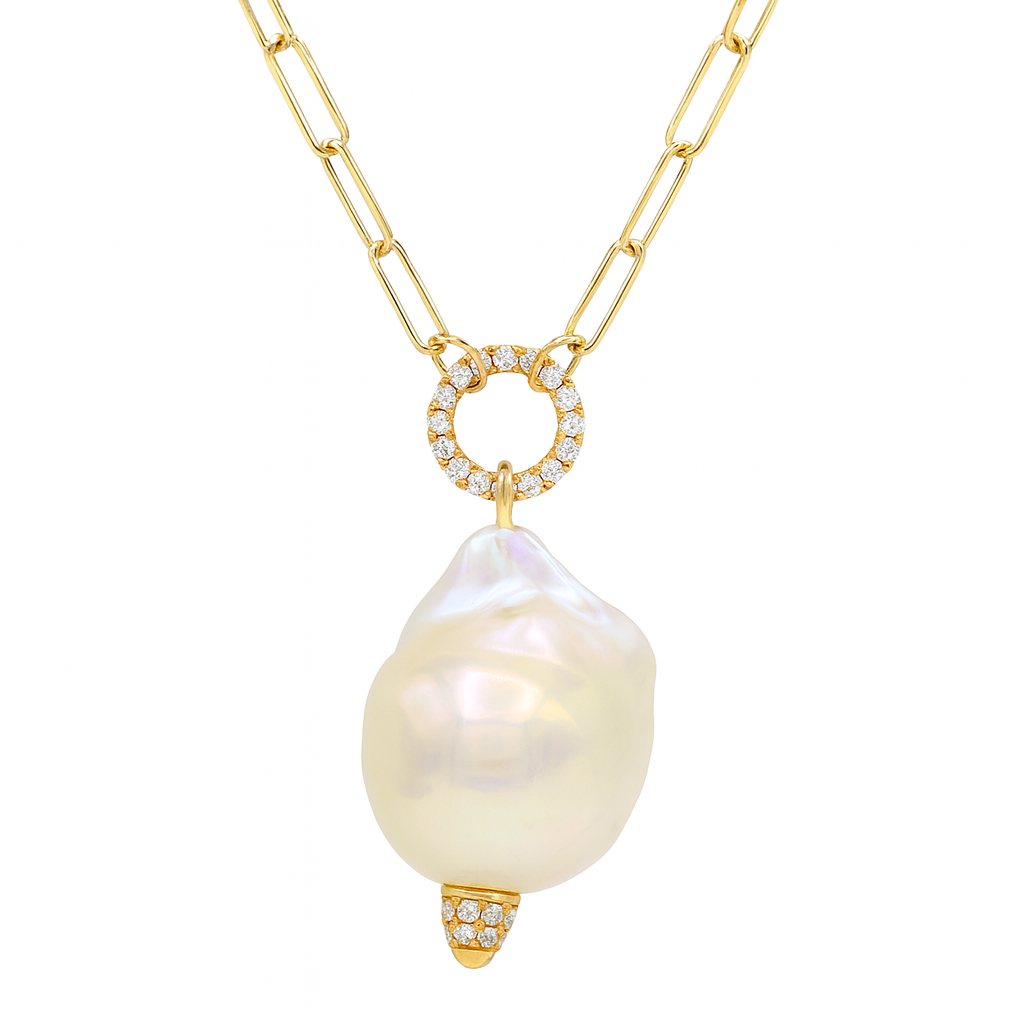 18K Yellow Gold Freshwater Baroque Pearl Pendant, 15-16mm, 0.23ct
