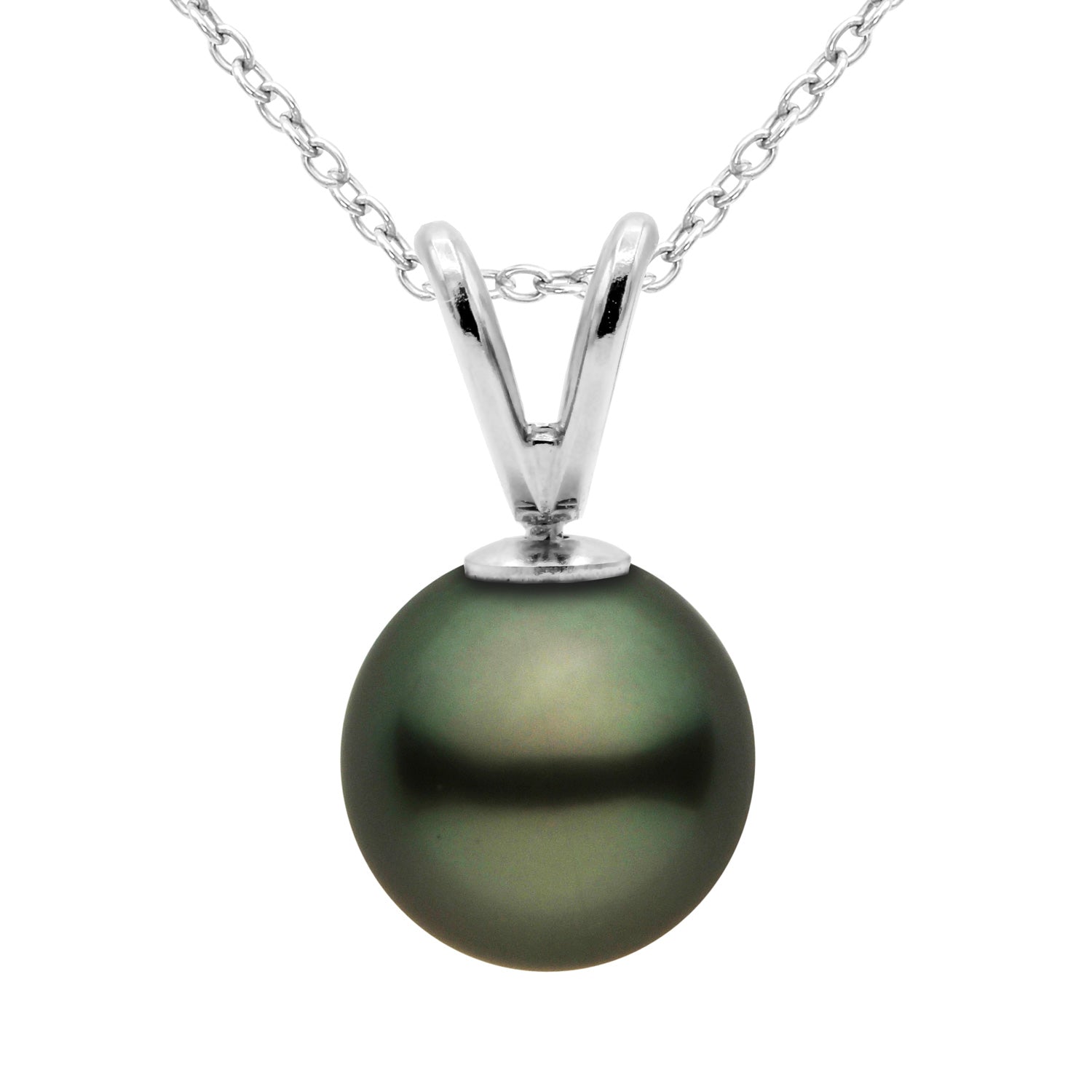 14K White Gold Tahitian Pearl Pendant, 8-9mm