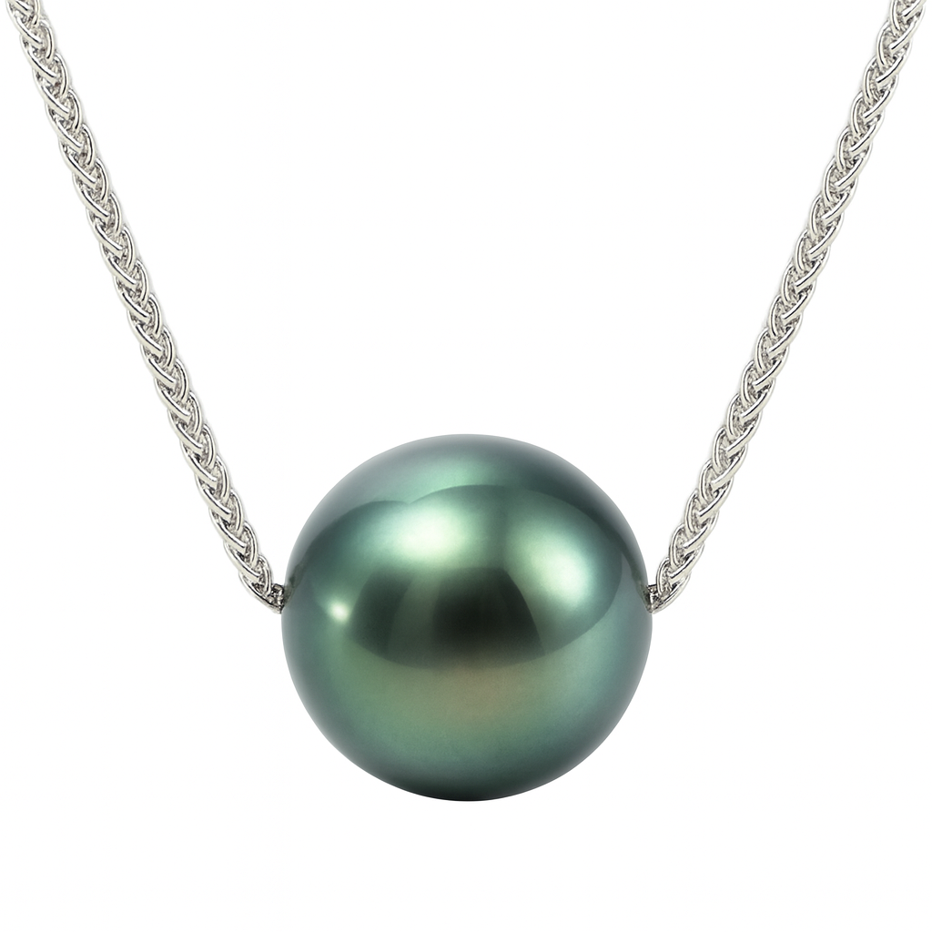 14K White Gold Tahitian Pearl Pendant, 10-12mm