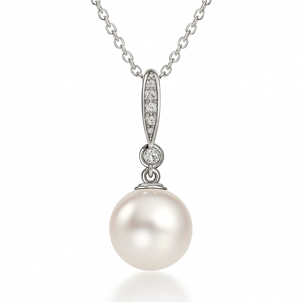 14K White Gold Freshwater Pearl Pendant, 8-9mm, 0.02ct