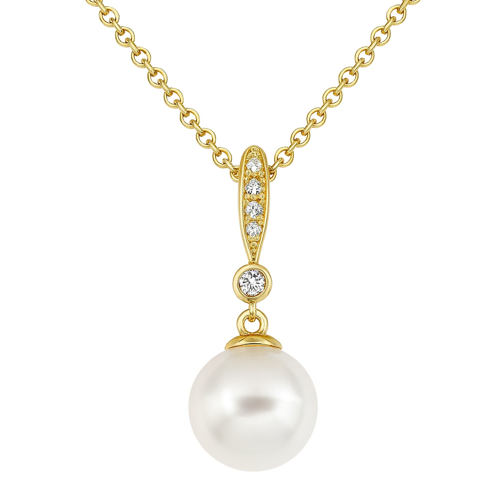 14K Yellow Gold Freshwater Pearl Pendant, 8-9mm, 0.03ct