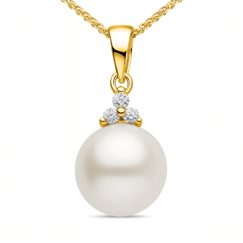 14K Yellow Gold Freshwater Pearl Pendant, 8.50-9mm, 0.06ct