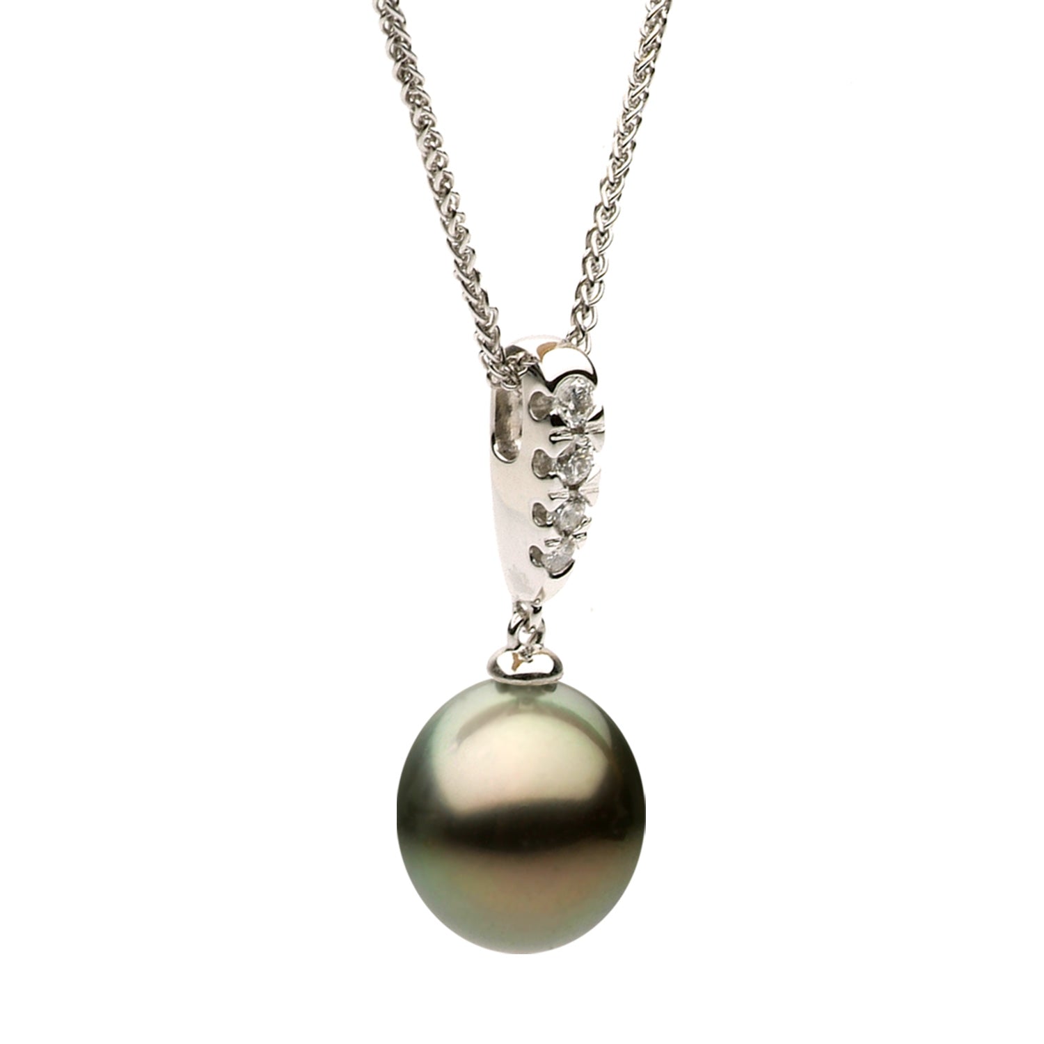 14K White Gold Tahitian Pearl Pendant, 10-11mm, 0.15ct